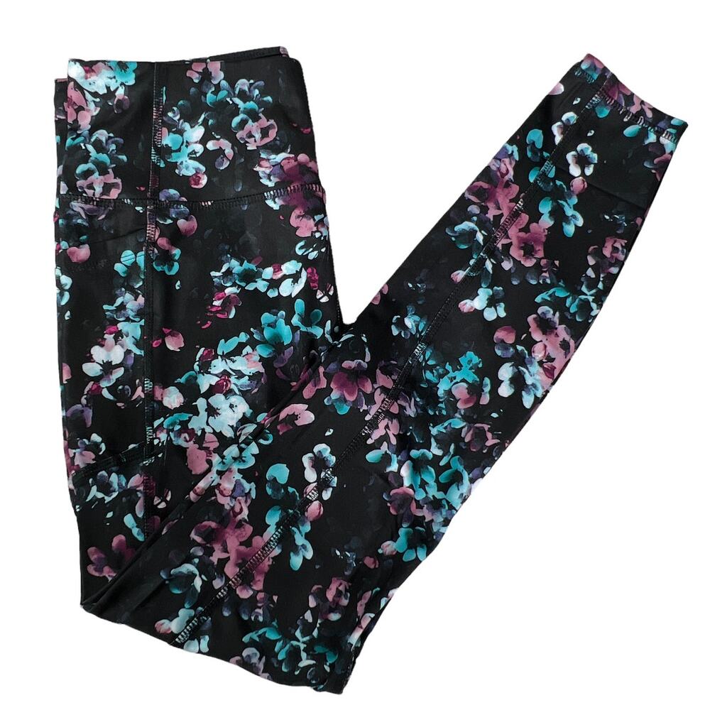 Avia Active Core Performance Legging Black Multi Watercolor Floral Large